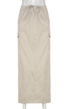 Drawstring Parachute Maxi Skirt
