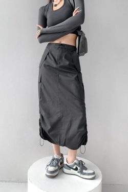 Drawstring Parachute Midi Skirt