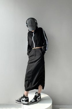 Drawstring Parachute Midi Skirt