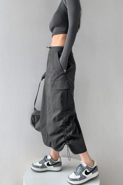 Drawstring Parachute Midi Skirt