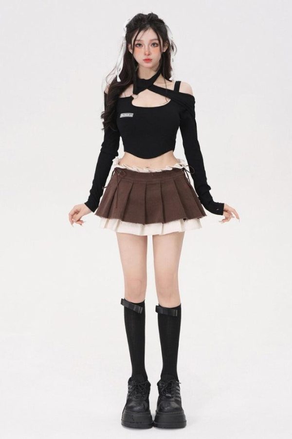 Drawstring Pleated Mini Skirt