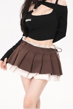 Drawstring Pleated Mini Skirt