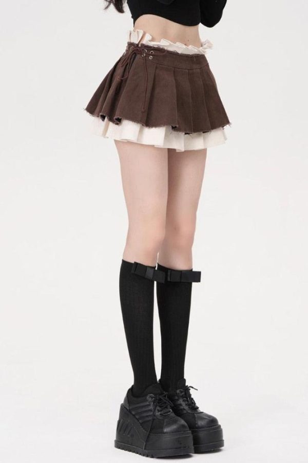 Drawstring Pleated Mini Skirt