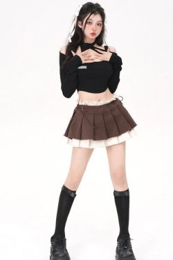 Drawstring Pleated Mini Skirt
