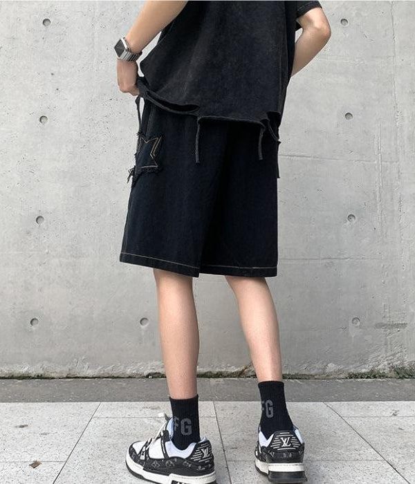 Drawstring Star Embroidered Shorts