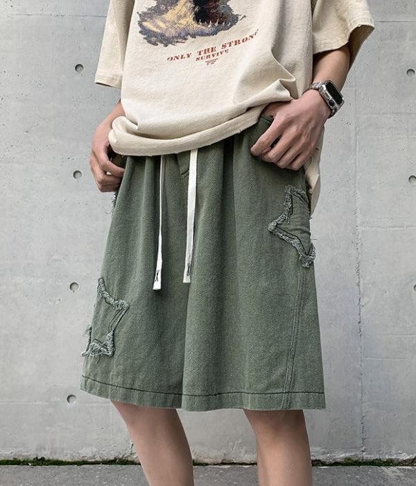 Drawstring Star Embroidered Shorts