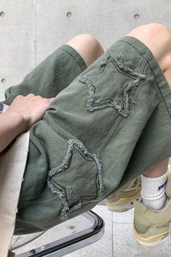 Drawstring Star Embroidered Shorts