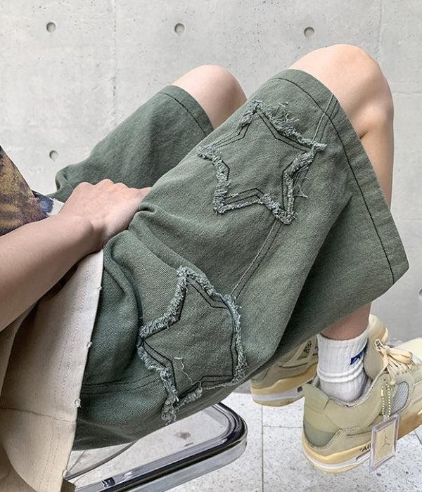 Drawstring Star Embroidered Shorts