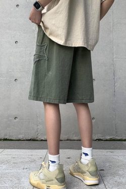 Drawstring Star Embroidered Shorts