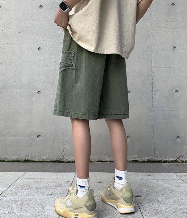 Drawstring Star Embroidered Shorts