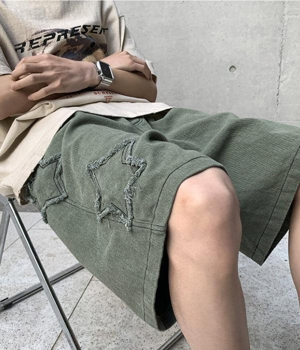 Drawstring Star Embroidered Shorts