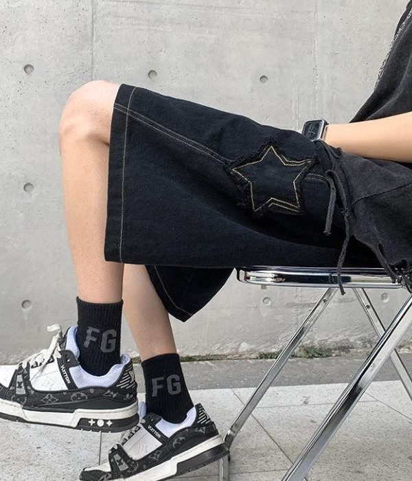 Drawstring Star Embroidered Shorts
