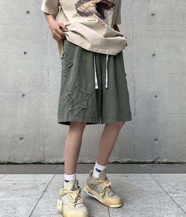 Drawstring Star Embroidered Shorts