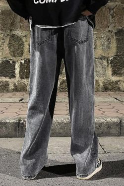 Drawstring Straight Leg Baggy Jeans