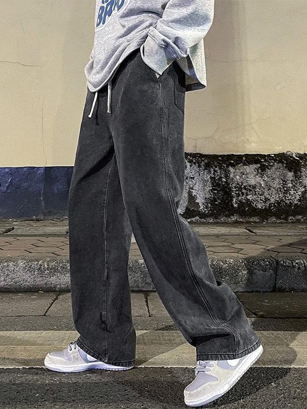 Drawstring Straight Leg Baggy Jeans