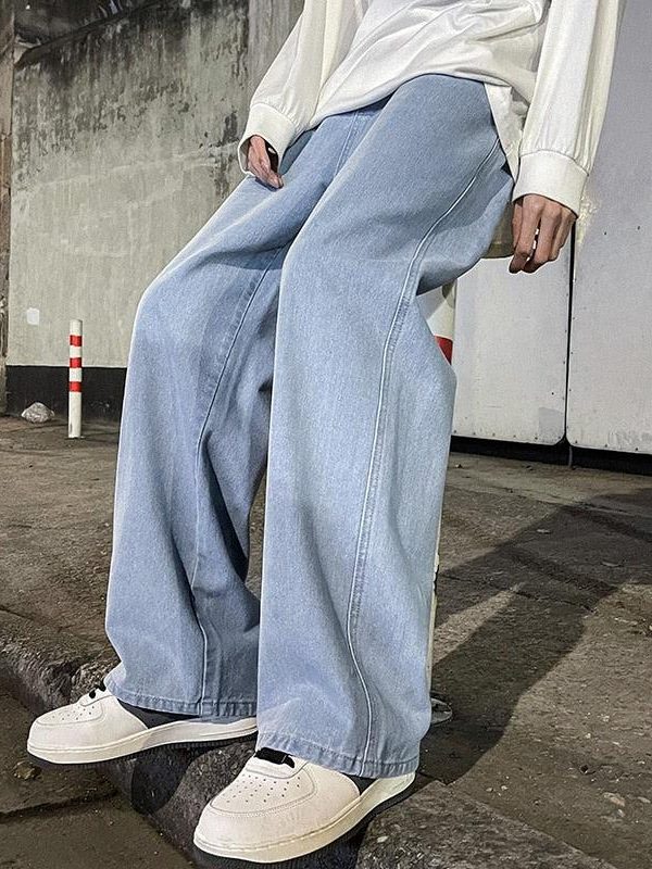 Drawstring Straight Leg Baggy Jeans