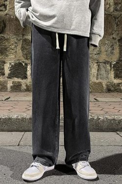Drawstring Straight Leg Baggy Jeans