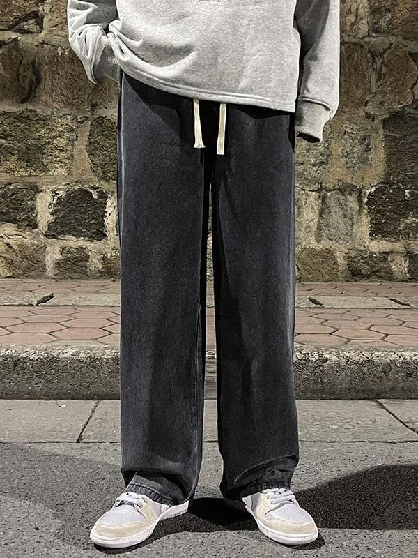 Drawstring Straight Leg Baggy Jeans