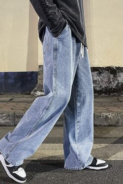 Drawstring Straight Leg Baggy Jeans