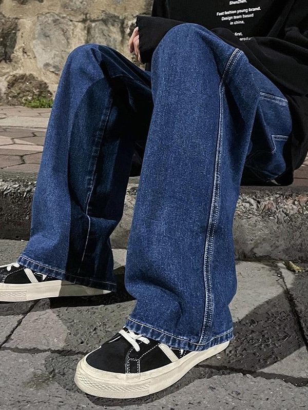 Drawstring Straight Leg Baggy Jeans
