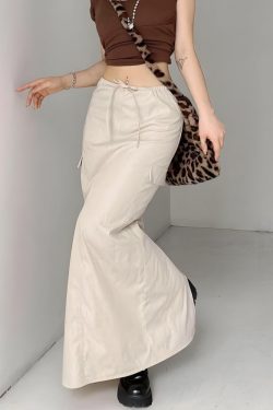 Drawstring Waist Parachute Maxi Skirt