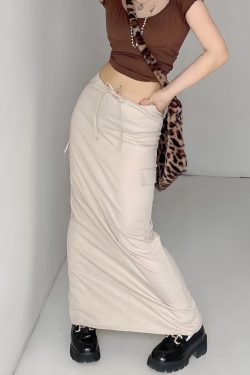 Drawstring Waist Parachute Maxi Skirt