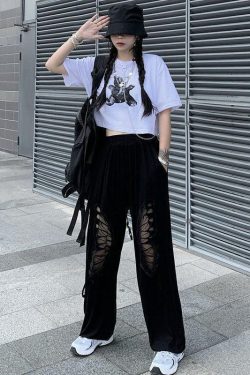 Elasticated Waist Butterfly Cut-Out Pants