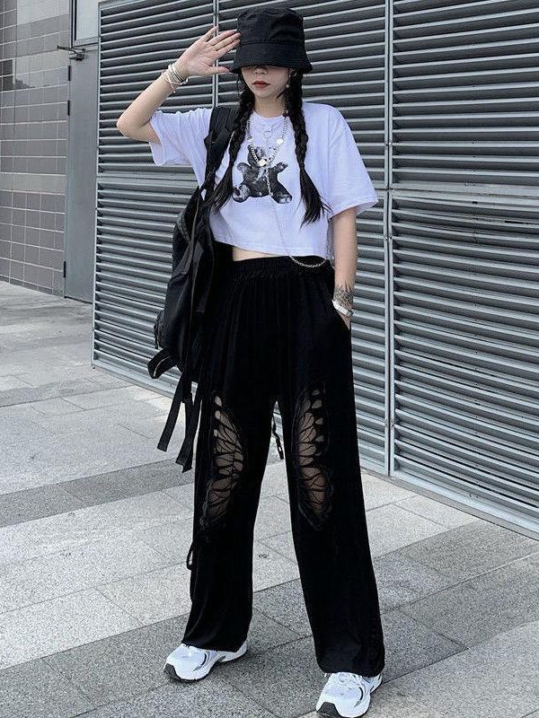 Elasticated Waist Butterfly Cut-Out Pants