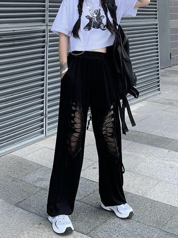 Elasticated Waist Butterfly Cut-Out Pants