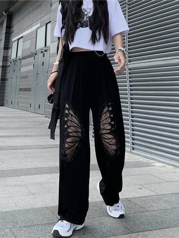 Elasticated Waist Butterfly Cut-Out Pants