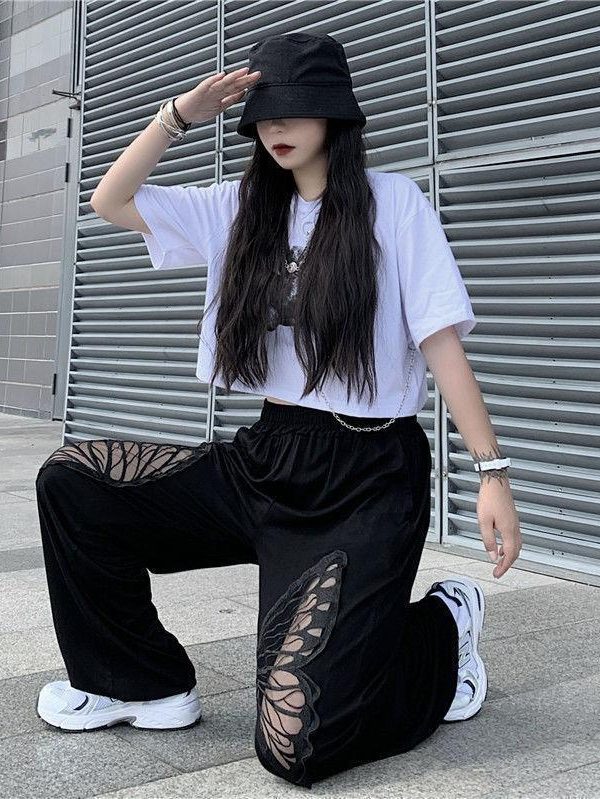 Elasticated Waist Butterfly Cut-Out Pants