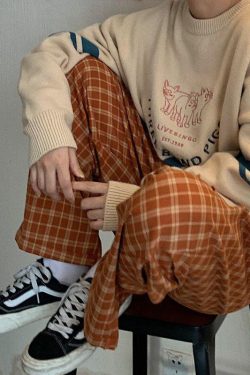 Elasticated Waist Checkered Sweatpants