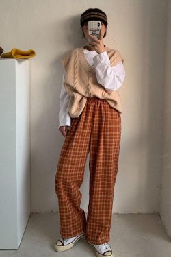 Elasticated Waist Checkered Sweatpants