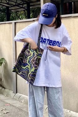 Elegant Black Colorful Stripes Print High-capacity Cotton Satchel Handbag