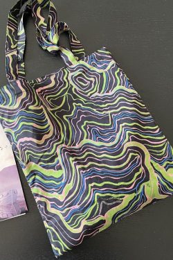 Elegant Black Colorful Stripes Print High-capacity Cotton Satchel Handbag