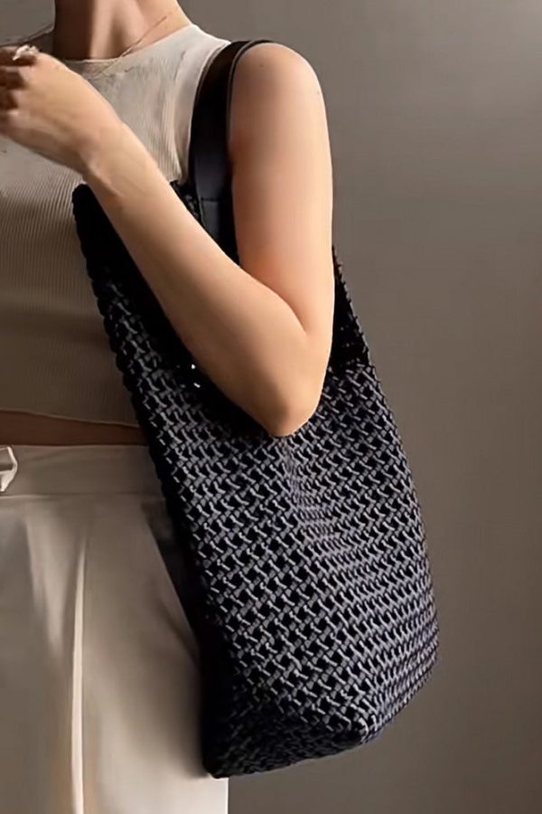 Elegant Black Large Capacity Hollow Out Shoulder Handbag