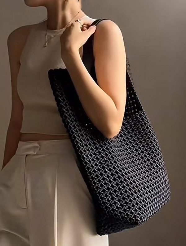 Elegant Black Large Capacity Hollow Out Shoulder Handbag