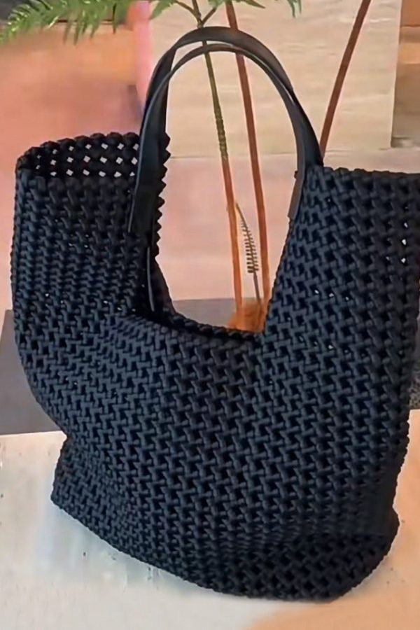 Elegant Black Large Capacity Hollow Out Shoulder Handbag