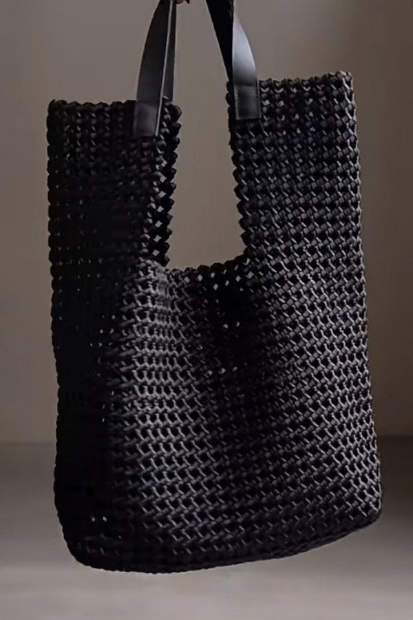 Elegant Black Large Capacity Hollow Out Shoulder Handbag