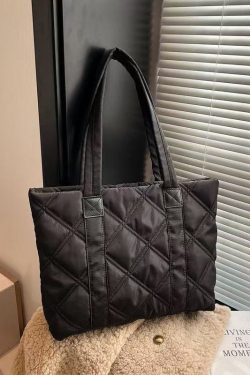 Elegant Black Plaid Solid Durable Nylon Shoulder Bags