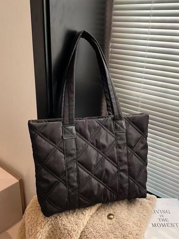 Elegant Black Plaid Solid Durable Nylon Shoulder Bags