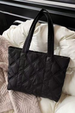 Elegant Black Plaid Solid Durable Nylon Shoulder Bags