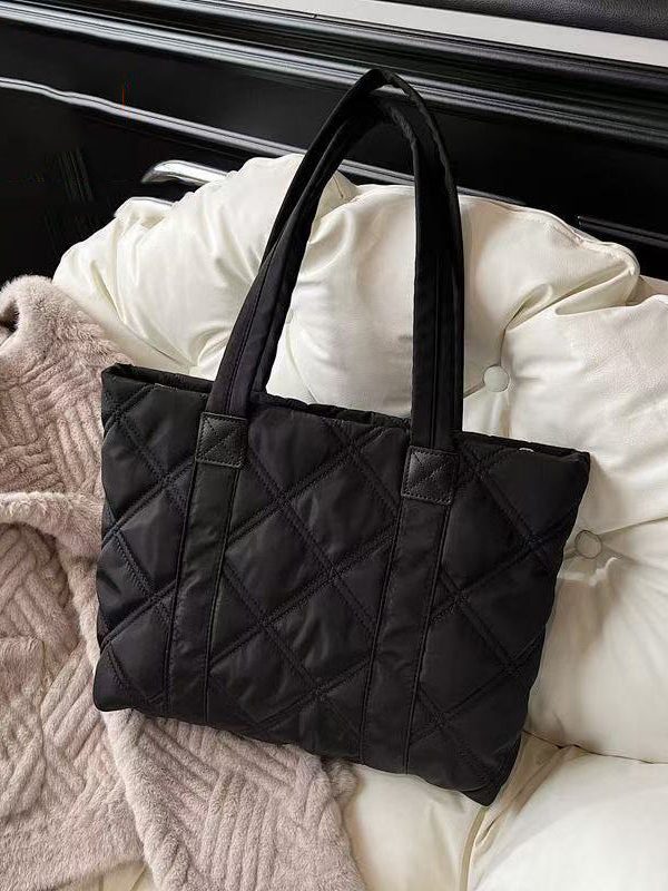 Elegant Black Plaid Solid Durable Nylon Shoulder Bags