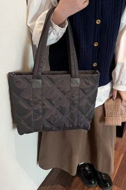 Elegant Black Plaid Solid Durable Nylon Shoulder Bags