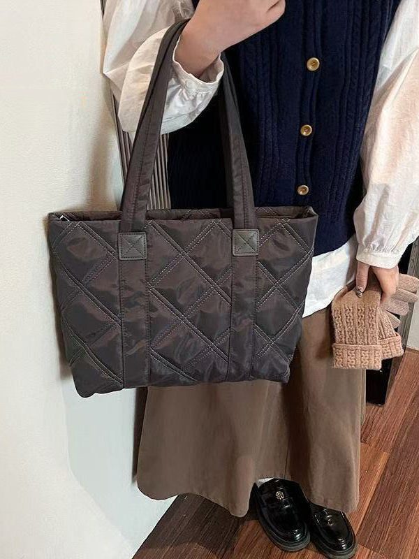 Elegant Black Plaid Solid Durable Nylon Shoulder Bags