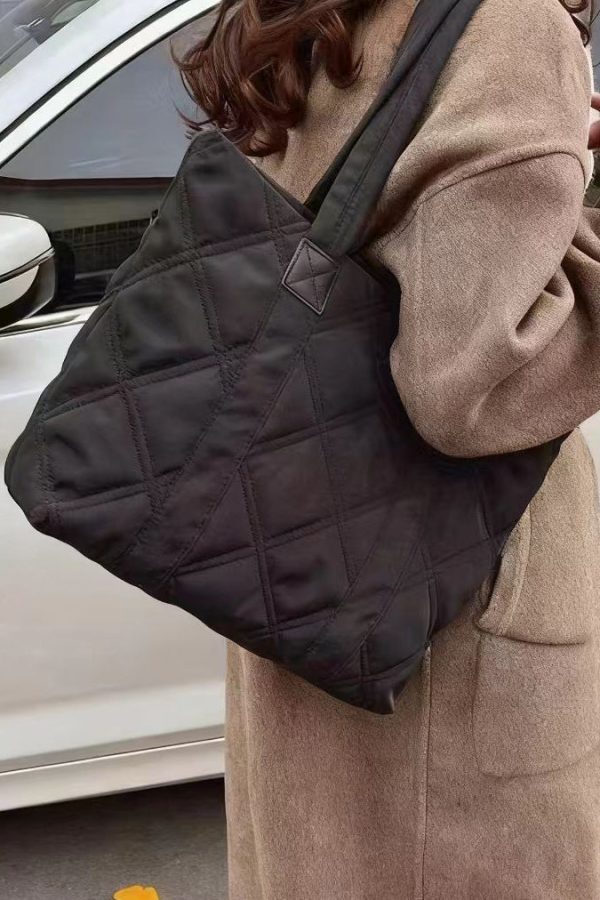 Elegant Black Plaid Solid Durable Nylon Shoulder Bags