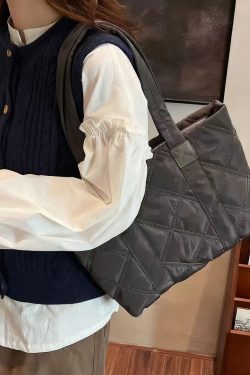 Elegant Black Plaid Solid Durable Nylon Shoulder Bags