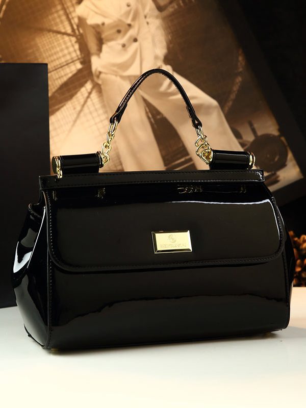 Elegant Black Solid Durable Faux Leather Tote Handbag
