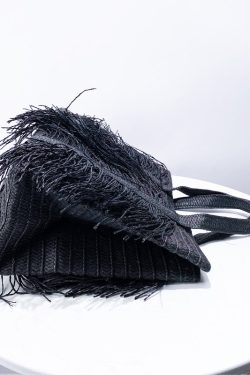 Elegant Black Tasseled Weave Faux Leather Shoulder Bags