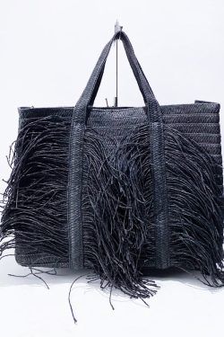 Elegant Black Tasseled Weave Faux Leather Shoulder Bags